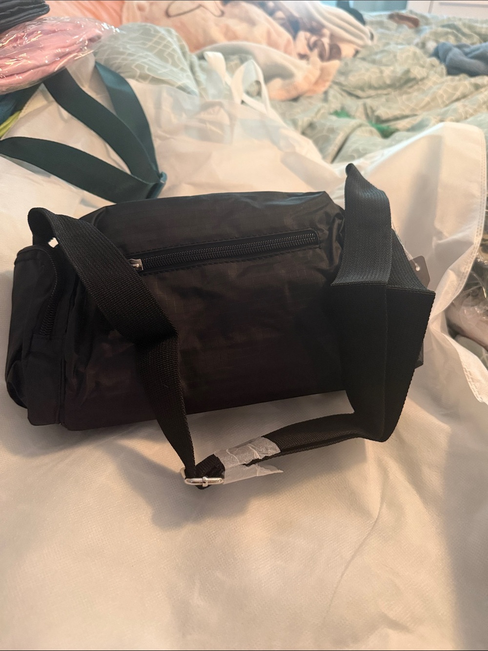 Classic Black Women's Duffel Bag with Adjustable Shoulder Strap